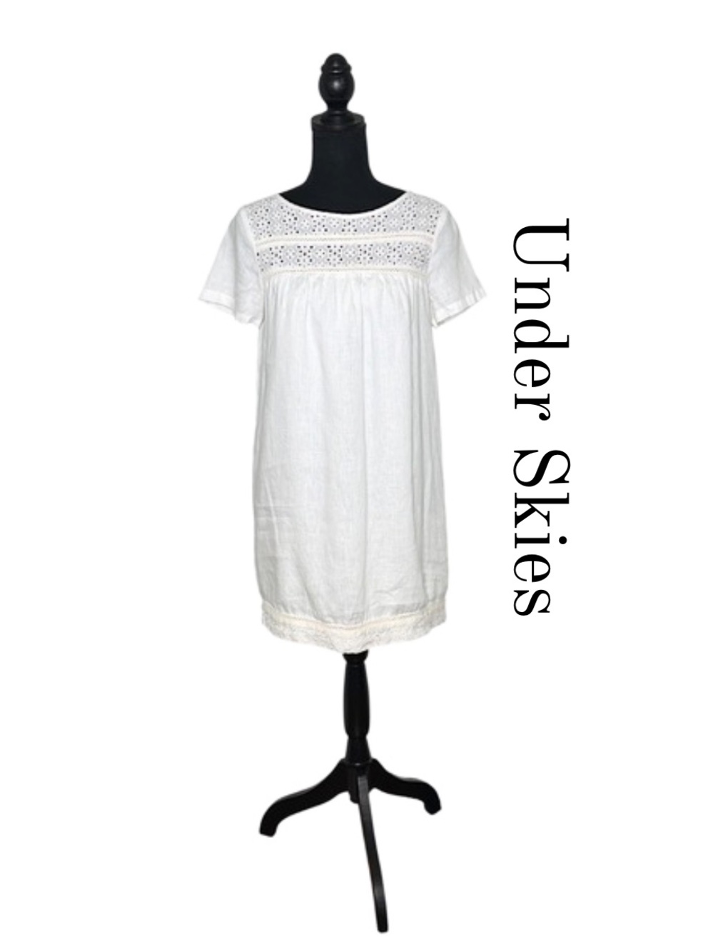 Under Skies Off White Linen Mini Shift Dress Lined Boho Cottagecore Sz S GUC!